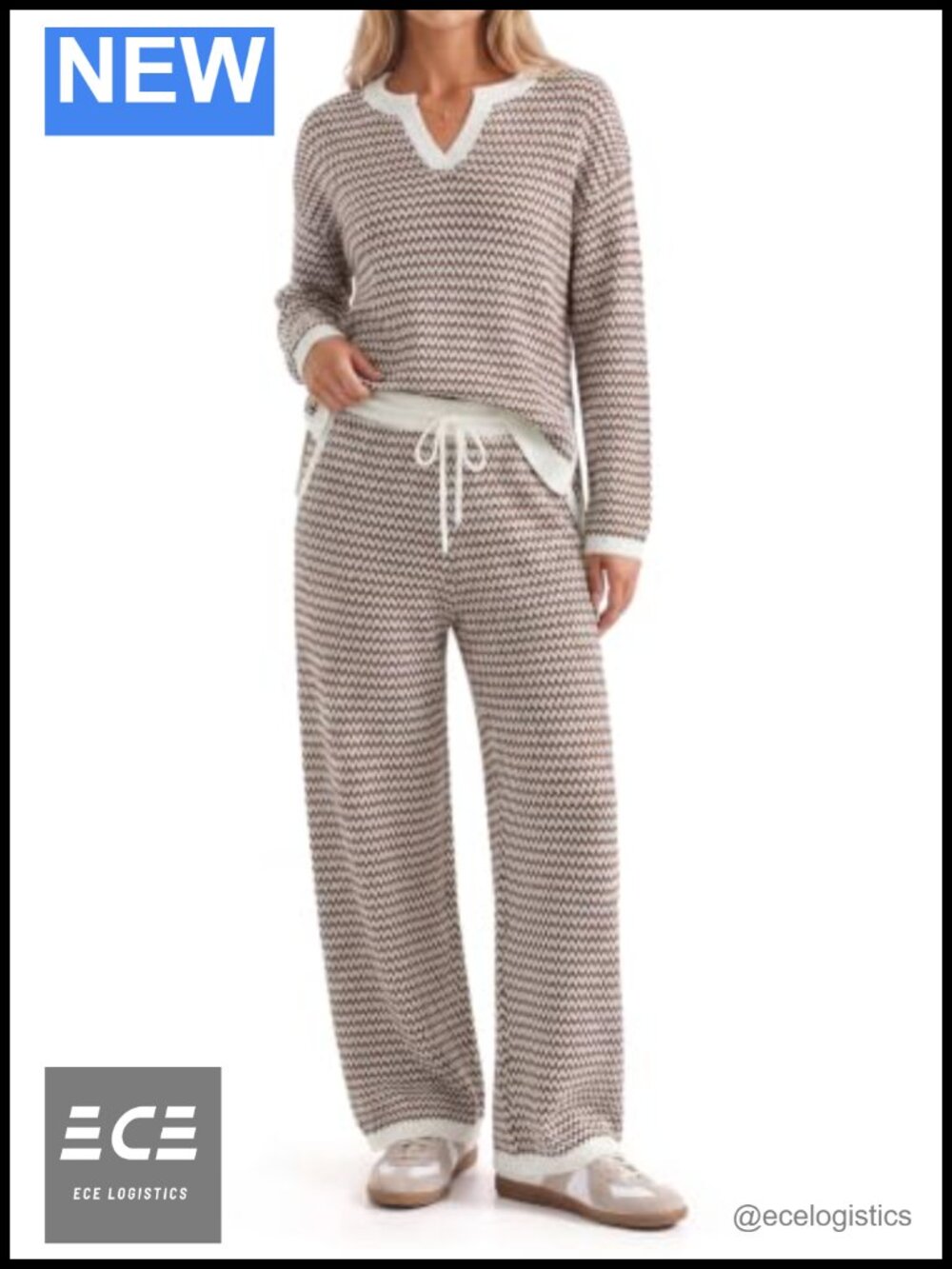 Striped Knit Lounge Set Casual 2 Piece Matching Set Relaxed Fit